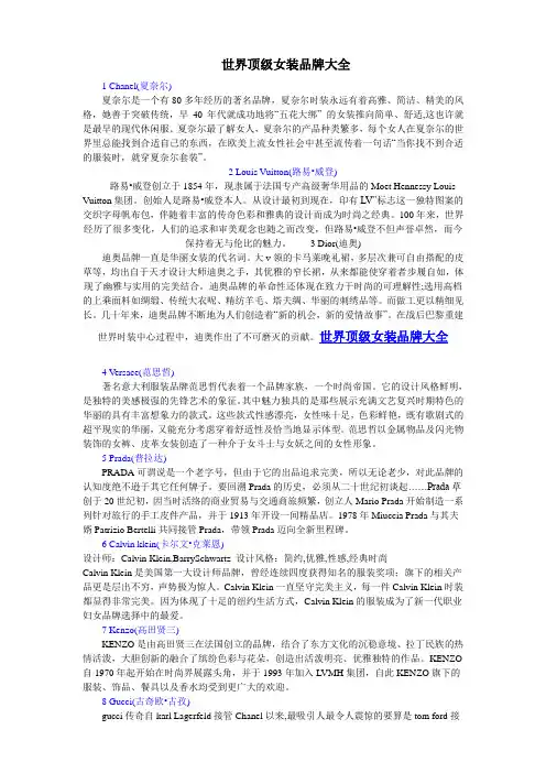 世界顶级女装品牌大全