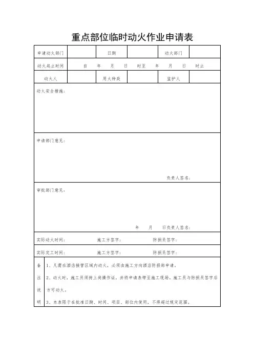工程部重点部位临时动火作业申请表(标准版)