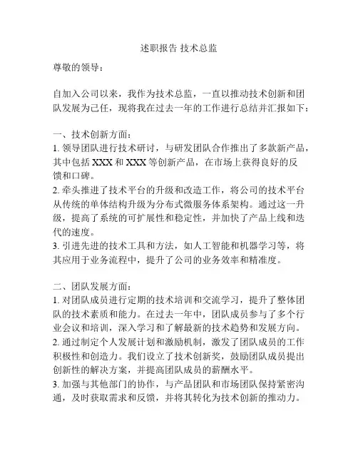 述职报告 技术总监