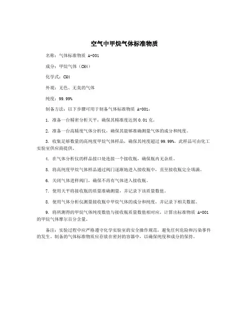 空气中甲烷气体标准物质