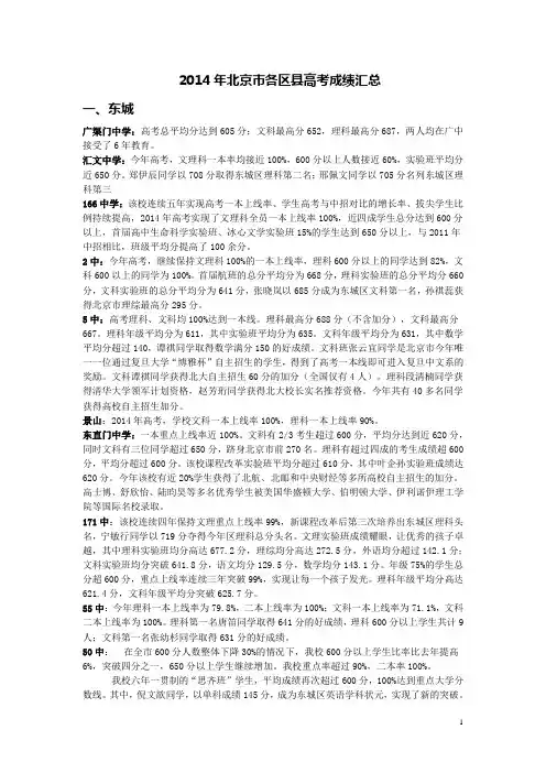 2014年北京市各区县高考成绩汇总