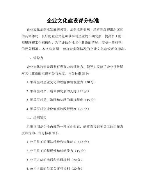企业文化建设评分标准