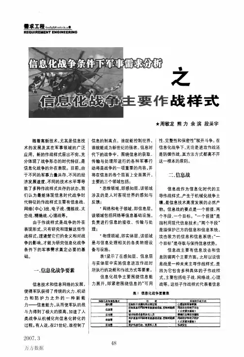 信息化战争条件下军事需求分析之信息化战争主要作战样式