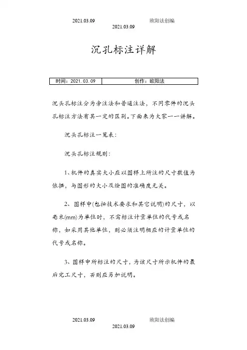 沉孔的标注,沉头孔标注详解之欧阳法创编