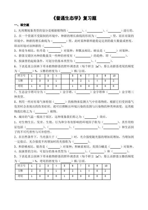山农成人教育 普通生态学期末考试复习题及参考答案-高起本