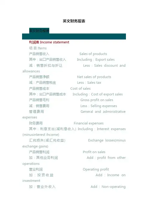 英文财务报表