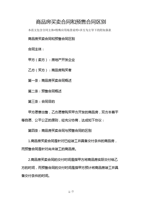 商品房买卖合同和预售合同区别及多场景使用说明