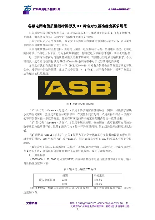 各级电网电能质量指标国标及IEC标准对仪器准确度要求规范
