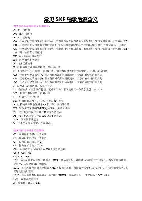 SKF各类型轴承后缀含义