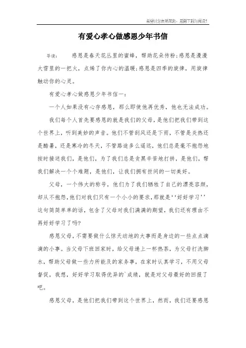 有爱心孝心做感恩少年书信_4
