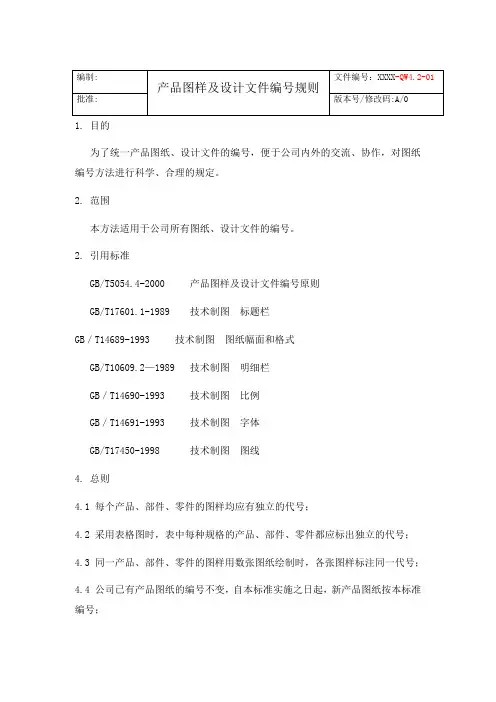 产品图样及设计方案文件编号规则