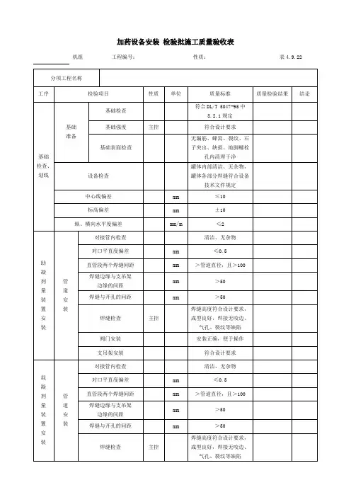 加药设备安装 检验批施工质量验收表