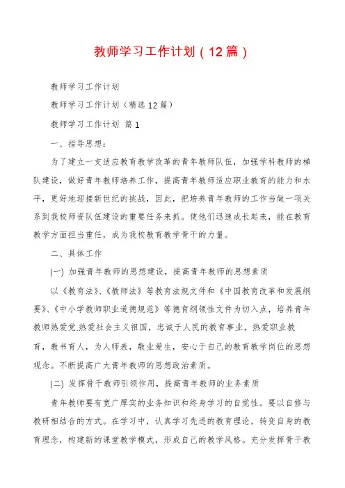教师学习工作计划(12篇)