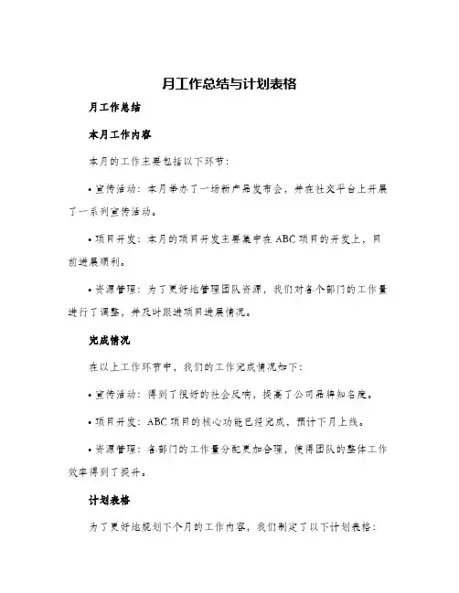 月工作总结与计划表格每周工作总结与计划表格
