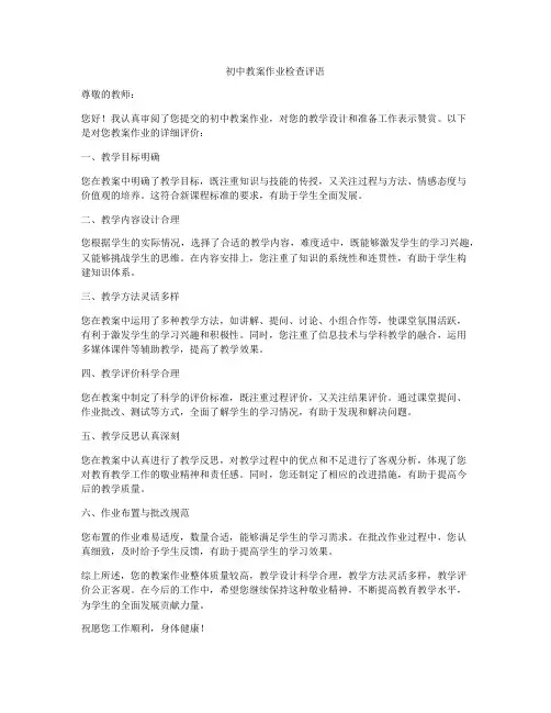 初中教案作业检查评语