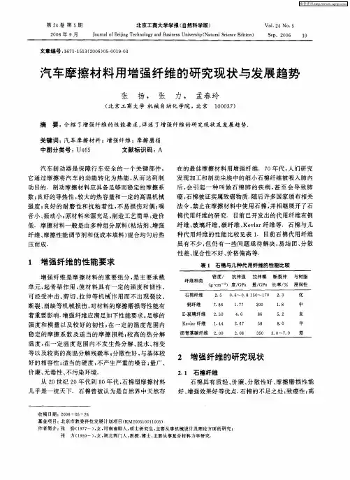 汽车摩擦材料用增强纤维的研究现状与发展趋势