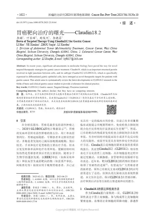 胃癌靶向治疗的曙光——Claudin18.2