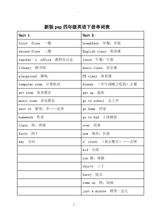 人教版小学四年级下册英语单词默写答案