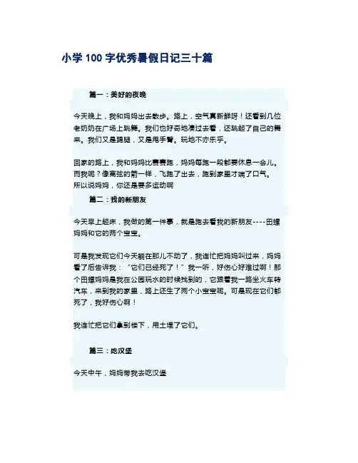小学100字优秀暑假日记三十篇