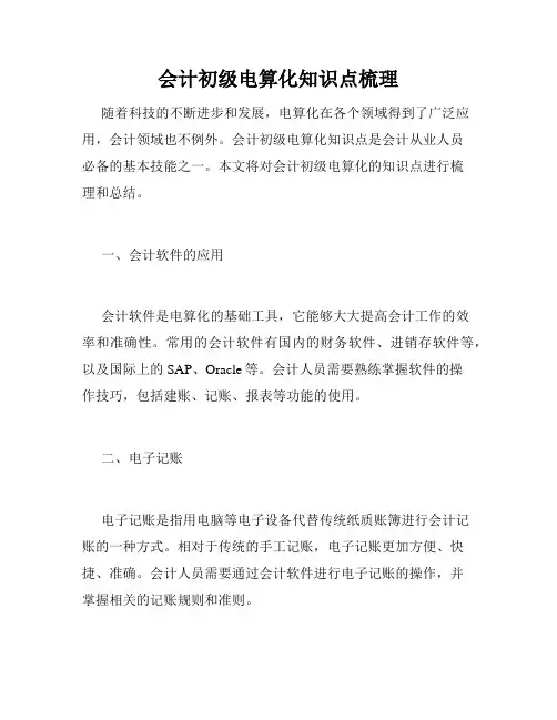 会计初级电算化知识点梳理