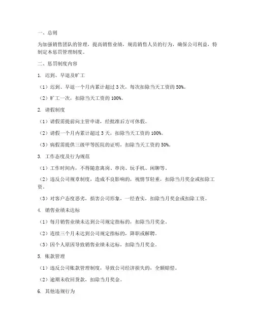 销售团队惩罚管理制度范本