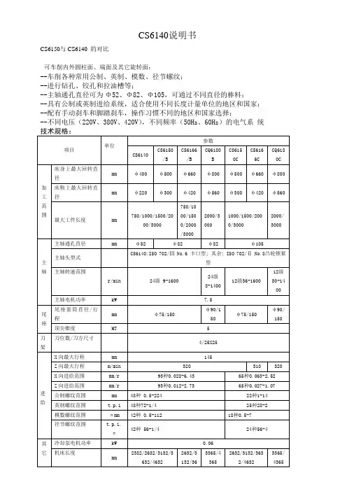 宝鸡车床CS6140说明书