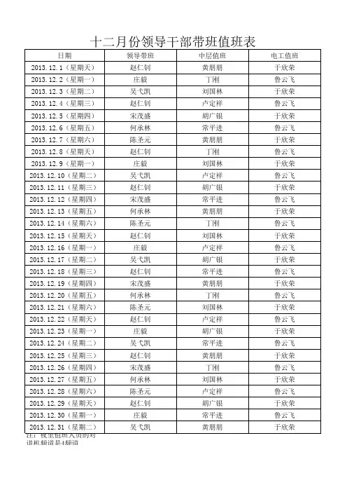 领导带班值班表