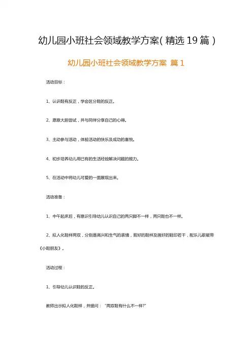 幼儿园小班社会领域教学方案(精选19篇)