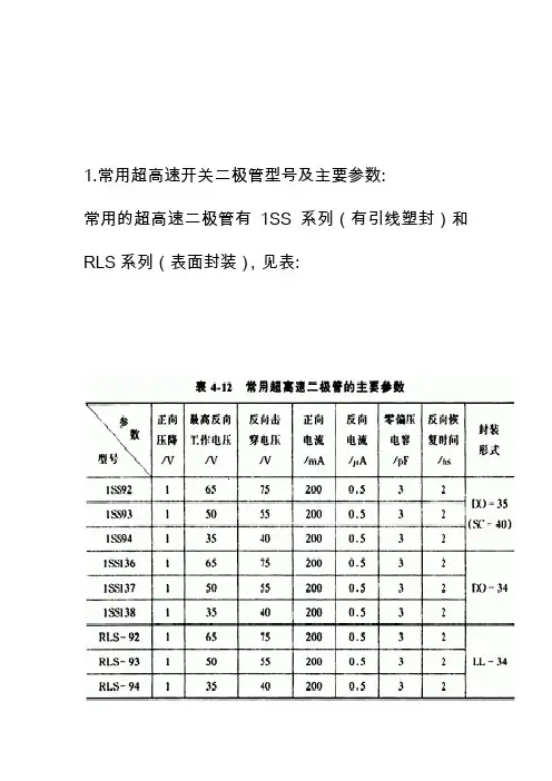 常用开关二极管型号及主要参数