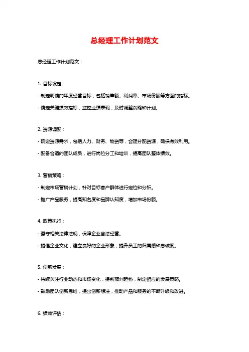 总经理工作计划范文