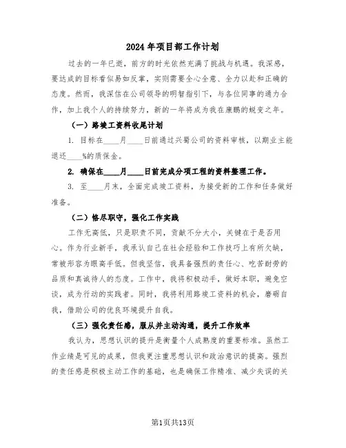 2024年项目部工作计划（七篇）