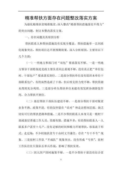 精准帮扶方面存在问题整改落实方案