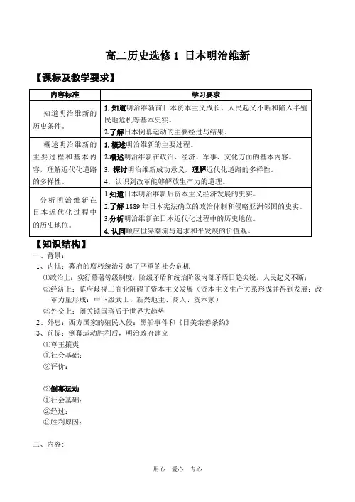 高二历史选修1 日本明治维新.doc