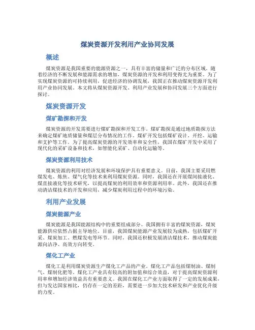 煤炭资源开发利用产业协同发展