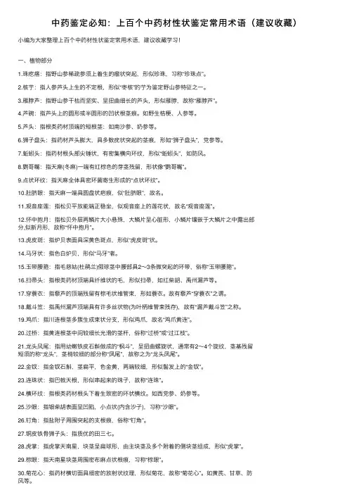 中药鉴定必知：上百个中药材性状鉴定常用术语（建议收藏）