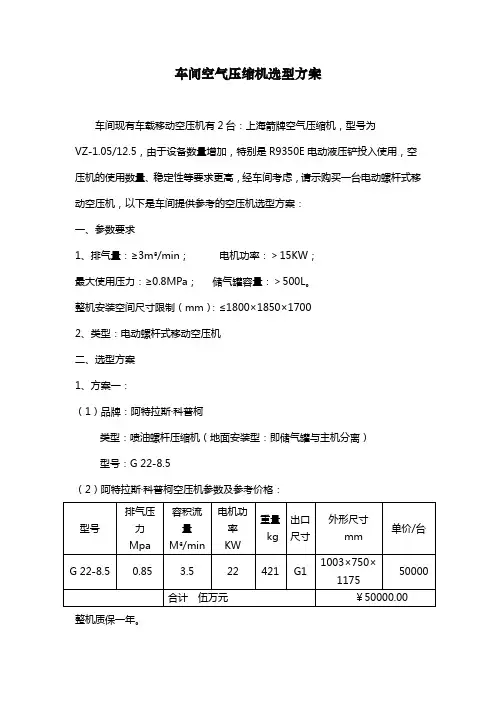 车间空气压缩机选型方案