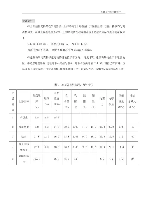 基础工程课程设计桩基础设计计算书