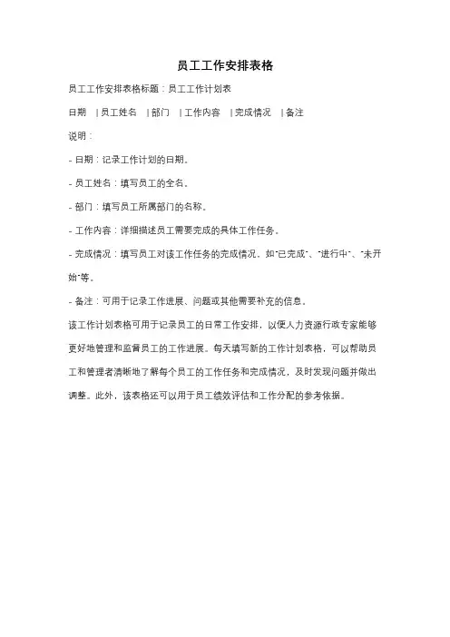 员工工作安排表格