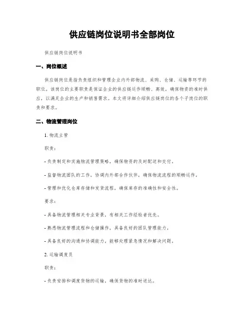 供应链岗位说明书全部岗位