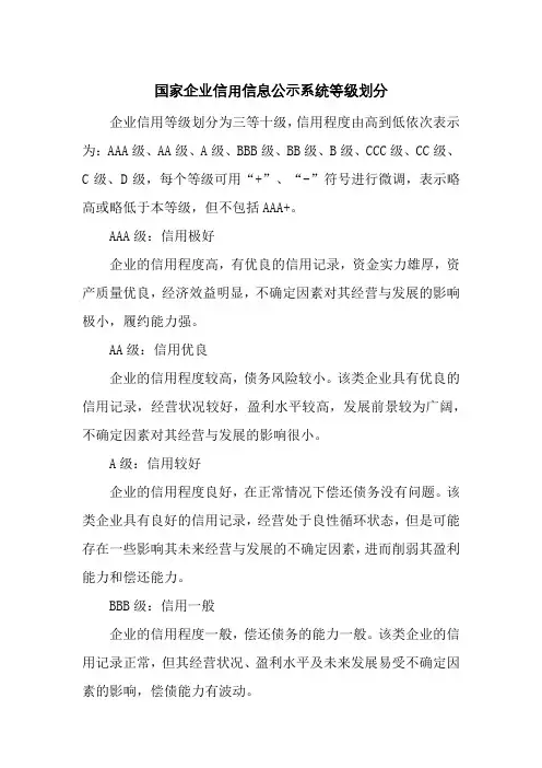 国家企业信用信息公示系统等级划分