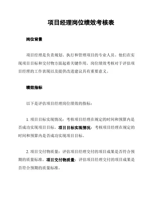 项目经理岗位绩效考核表