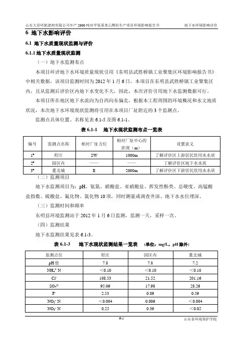环境影响评价报告公示：对甲氧基苯乙醛肟生产项目6 地下水评价环评报告