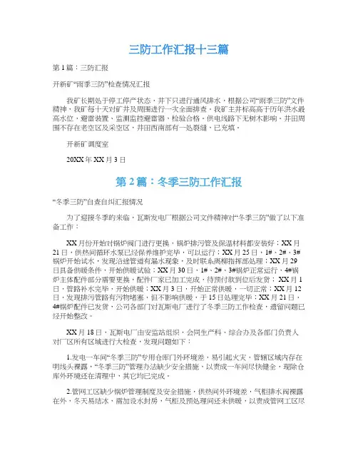 三防工作汇报十三篇