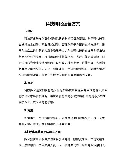 科技孵化运营方案