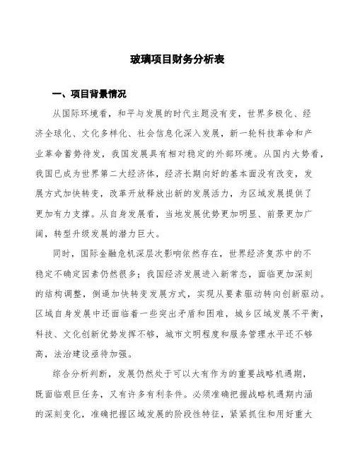 玻璃项目财务分析表