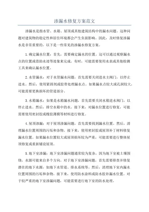 渗漏水修复方案范文