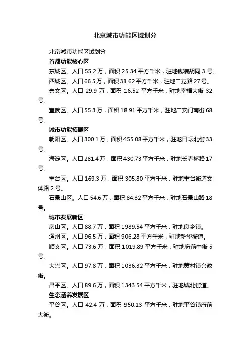 北京城市功能区域划分