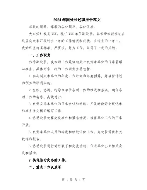 2024年副处长述职报告范文