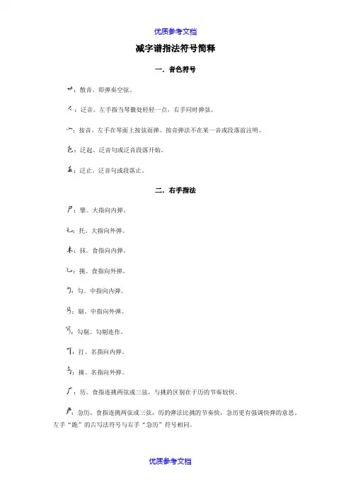 [实用参考]古琴谱指法符号简释