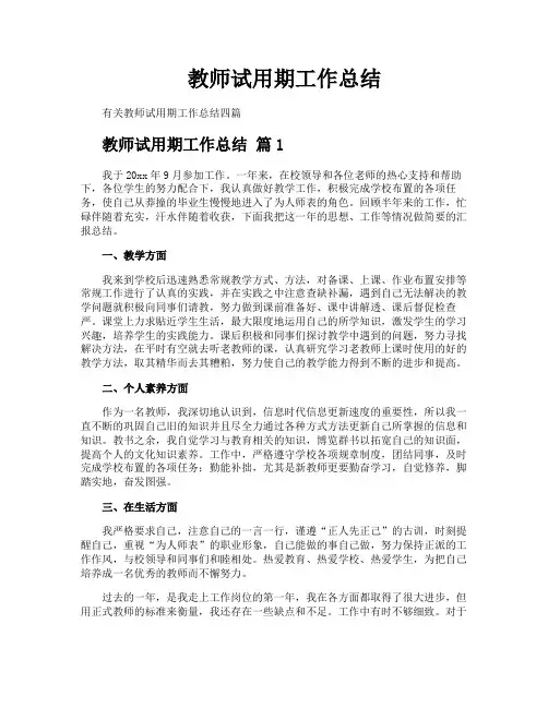 教师试用期工作总结